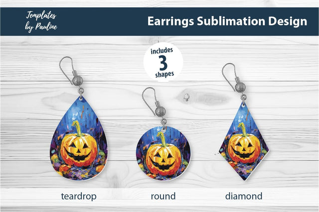 Halloween Pumpkin Earrings Sublimation Design 1 Sublimation Templates by Pauline 