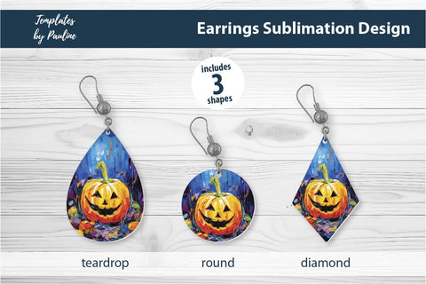 Halloween Pumpkin Earrings Sublimation Design 1 Sublimation Templates by Pauline 