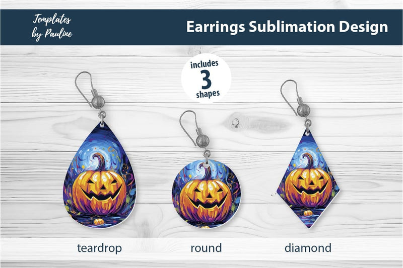 Halloween Pumpkin Earrings Sublimation Design 2 Sublimation Templates by Pauline 