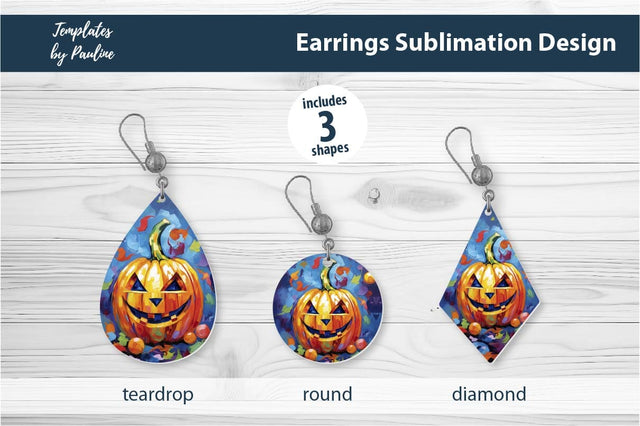 Halloween Pumpkin Earrings Sublimation Design 3 Sublimation Templates by Pauline 