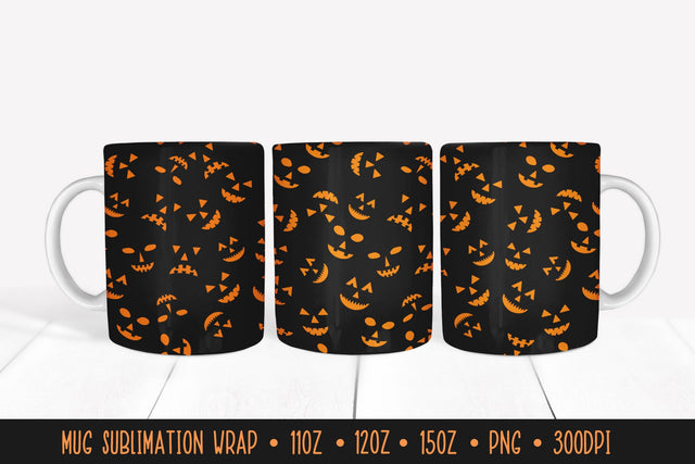 Halloween Pumpkin Faces Mug Wrap Sublimation Design PNG Sublimation LaBelezoka 