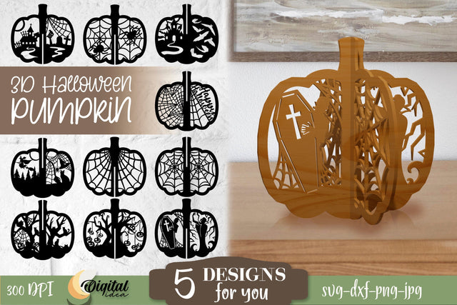 Halloween Pumpkin Laser Cut Bundle. 3D Pumpkin SVG. SVG Evgenyia Guschina 