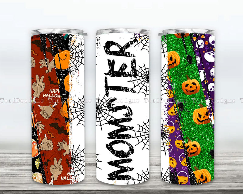 Halloween Pumpkin Momster Mom Bun Hair 20oz Skinny Tumbler Sublimation Designs Tumbler for Straight/Tapered PNG File Digital Download Sublimation ToriDesigns 