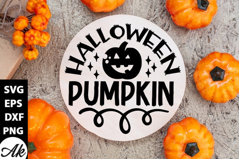 Halloween pumpkin Round Sign SVG akazaddesign 