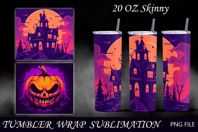 Halloween pumpkin tumbler wrap, Horror 20 oz tumbler, Haunted house Sublimation AnastasiyaArtDesign 