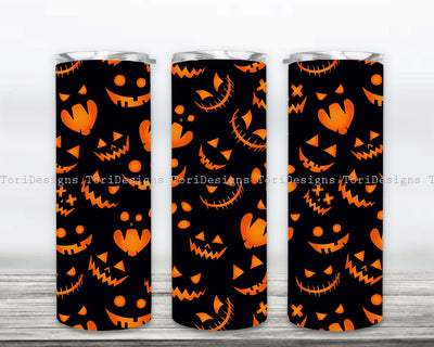 Halloween Pumpkin Tumbler Wrap, Scary Pumpkin Tumbler, Halloween Tumbler, Sublimation Tumbler Design Download Sublimation ToriDesigns 