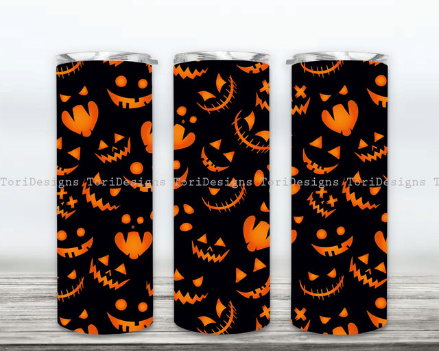 Halloween Pumpkin Tumbler Wrap, Scary Pumpkin Tumbler, Halloween Tumbler, Sublimation Tumbler Design Download Sublimation ToriDesigns 