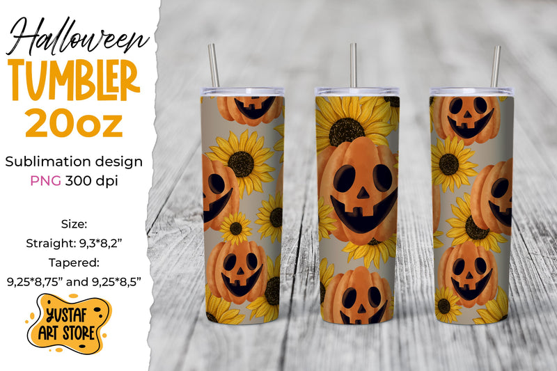 Halloween Pumpkin with Sunflower tumbler Sublimation Yustaf Art Store 