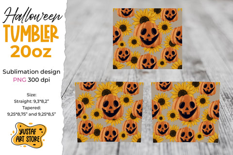 Halloween Pumpkin with Sunflower tumbler Sublimation Yustaf Art Store 