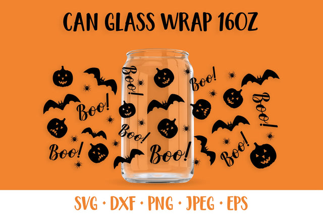Halloween Pumpkins and Bats Can Glass Wrap SVG. Boo Glass Can SVG LaBelezoka 