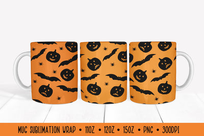 Halloween Pumpkins and Bats Mug Wrap Sublimation Design Sublimation LaBelezoka 