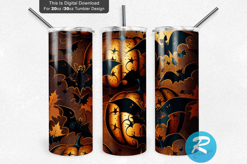 Halloween Pumpkins Bats Glitter 20 oz / 30 oz Tumbler PNG Sublimation Regulrcrative 
