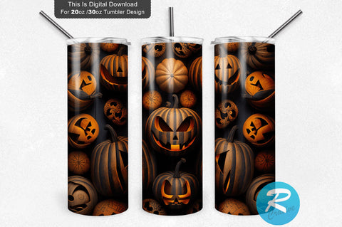 Halloween Pumpkins Wood 20 oz / 30 oz Tumbler PNG Sublimation Regulrcrative 