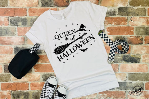 Halloween quote SVG, Queen of Halloween, Witch broom and hat SVG Createya Design 