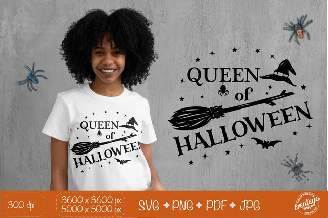 Halloween quote SVG, Queen of Halloween, Witch broom and hat SVG Createya Design 