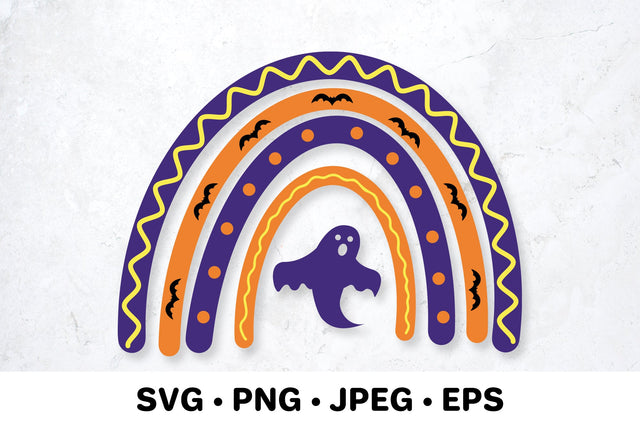 Halloween rainbow with cute ghost and bats SVG LaBelezoka 