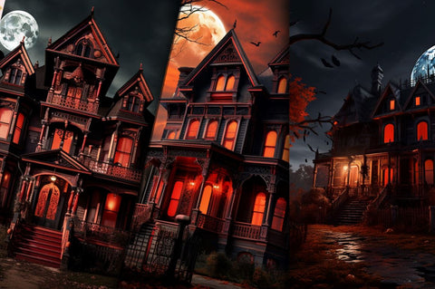 Halloween Red Moon Gothic House Bundle Sublimation Regulrcrative 