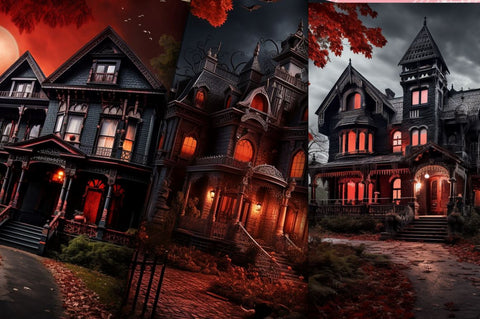 Halloween Red Moon Gothic House Bundle Sublimation Regulrcrative 