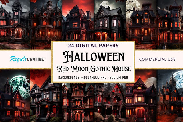 Halloween Red Moon Gothic House Bundle Sublimation Regulrcrative 