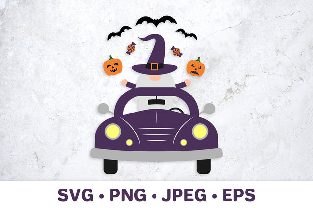 Halloween retro truck with gnome. Halloween car SVG SVG LaBelezoka 