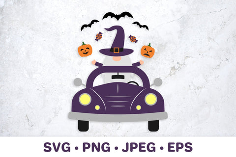 Halloween retro truck with gnome. Halloween car SVG SVG LaBelezoka 