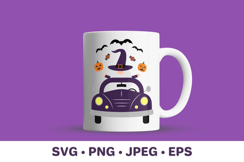 Halloween retro truck with gnome. Halloween car SVG SVG LaBelezoka 