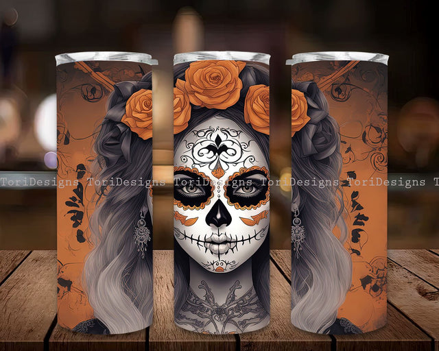 Halloween Roses Tumbler Wrap Skulls Sugarskull Floral Tumbler Wraps Seamless Sublimation Designs Downloads Sublimation ToriDesigns 