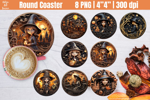 Halloween Round Coaster | Witch Sublimation Sublimation Helga Art 
