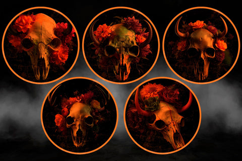 Halloween round coaster with flower skull, png sublimation design Sublimation AnastasiyaArtDesign 
