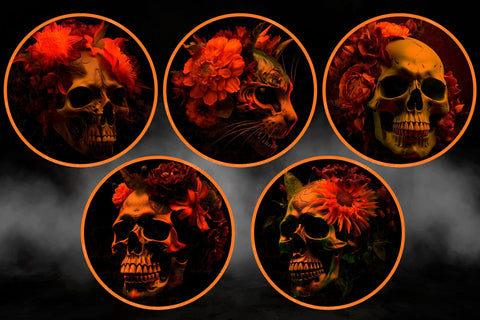 Halloween round coaster with flower skull, png sublimation design Sublimation AnastasiyaArtDesign 
