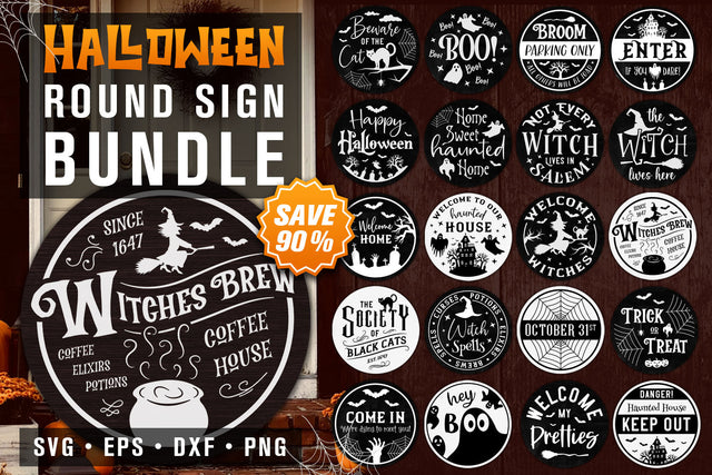 Halloween Round Sign Bundle, Farmhouse Halloween Sign Bundle SVG Hippo Creations 