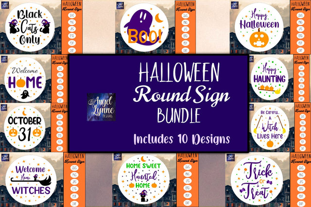 Halloween Round Sign Bundle| Halloween Farmhouse Round Sign SVG Angel Lynne Designs 