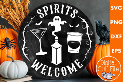 Halloween Round Sign Funny Svg, Spirits Welcome SVG Crafty Mama Studios 