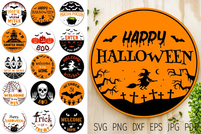 Halloween round sign svg bundle, farmhouse halloween svg SVG Digital Rainbow Shop 