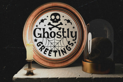 Halloween Round Sign SVG | Ghostly Greetings SVG SVG CraftLabSVG 