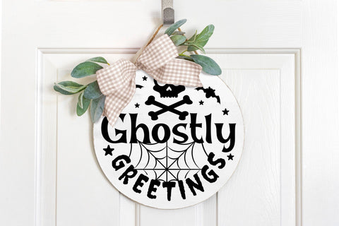 Halloween Round Sign SVG | Ghostly Greetings SVG SVG CraftLabSVG 