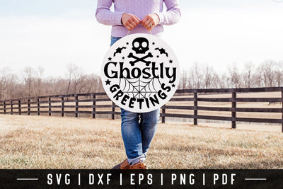 Halloween Round Sign SVG | Ghostly Greetings SVG SVG CraftLabSVG 