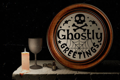 Halloween Round Sign SVG | Ghostly Greetings SVG SVG CraftLabSVG 