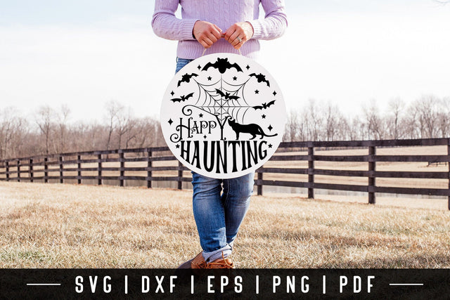 Halloween Round Sign SVG - Happy Hunting SVG CraftLabSVG 