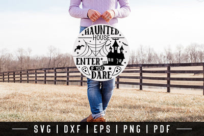 Halloween Round Sign SVG - Haunted House SVG SVG CraftLabSVG 