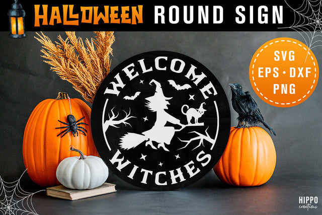 Halloween Round Sign SVG Welcome Witches Halloween SVG SVG Hippo Creations 