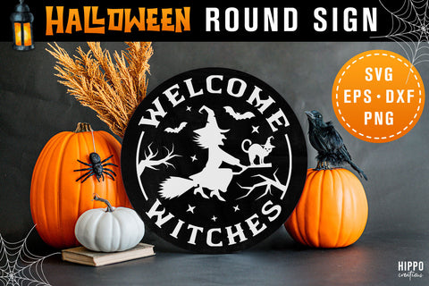 Halloween Round Sign SVG Welcome Witches Halloween SVG SVG Hippo Creations 