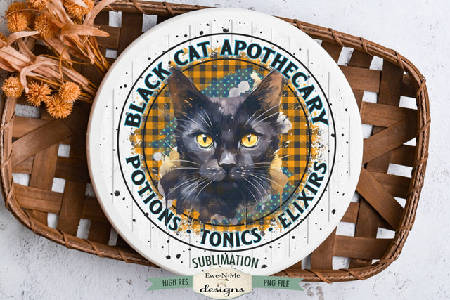 Halloween Round Sublimation Design | Black Cat Apothecary Sublimation Ewe-N-Me Designs 