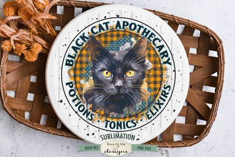Halloween Round Sublimation Design | Black Cat Apothecary Sublimation Ewe-N-Me Designs 