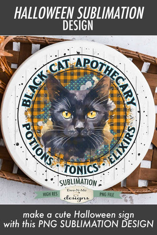 Halloween Round Sublimation Design | Black Cat Apothecary Sublimation Ewe-N-Me Designs 