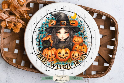 Halloween Round Sublimation Design | The Witch Is In Sublimation Ewe-N-Me Designs 