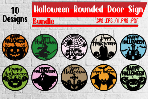 Halloween Rounded Door Sign Bundle - svg eps ai png pdf SVG zafrans studio 