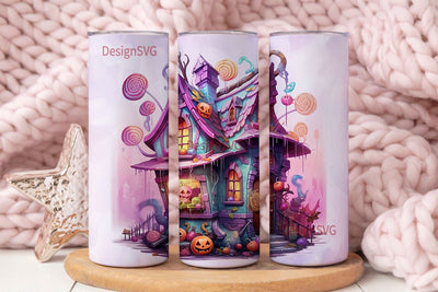 Halloween Scary House Halloween Candy Tumbler, Halloween Haunted House 20 Oz Skinny Sublimation Tumbler Wrap Digital Design Sublimation DesignSVG 