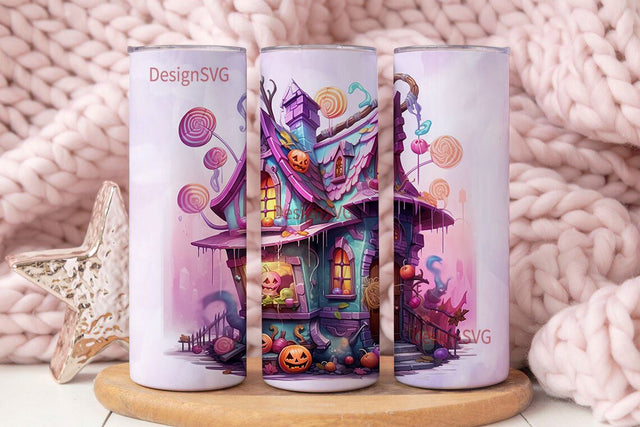 Halloween Scary House Halloween Candy Tumbler, Halloween Haunted House 20 Oz Skinny Sublimation Tumbler Wrap Digital Design Sublimation DesignSVG 