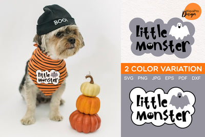 Halloween scary SVG design with a ghost and an inscription LITTLE MONSTER! SVG Klava P 